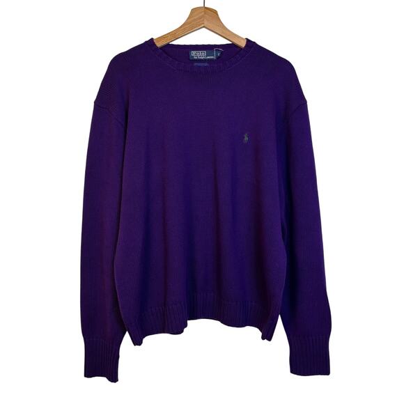 Polo by Ralph Lauren Crew Neck Knit Sweater Size XL Purple Preppy Cotton Pony - Picture 1 of 5